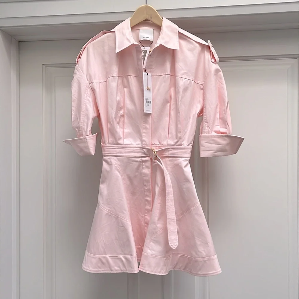 ACLER Vienna Cotton Mini Dress in Pink with Gold Hardware - Picture 6 of 12